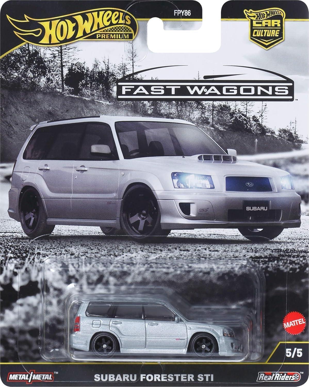 Hot Wheels Premium Fast Wagons Subaru Forester STi 1:64 Diecast Car – Real Riders | Metal Body | Collector Edition (Grey)