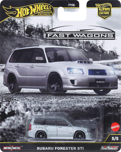 Hot Wheels Premium Fast Wagons Subaru Forester STi 1:64 Diecast Car – Real Riders | Metal Body | Collector Edition (Grey)