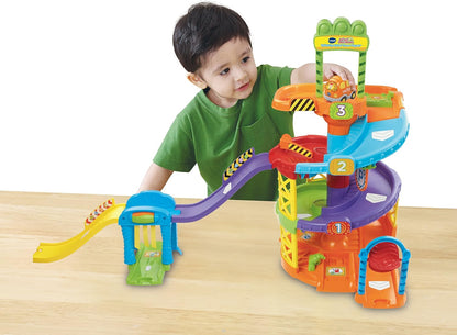 VTech Go! Go! Smart Wheels Spinning Spiral Tower Playset | Interactive Vehicle Tower with SmartPoint® Car, Lights, Sounds & Multi-Level Racing Fun for Toddlers