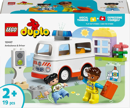 LEGO DUPLO 10447 Ambulance & Driver Set, Educational Montessori Toy for 2 Plus Year Old Toddlers, Boys & Girls, Great for Creative Play, Develops Logical Thinking, Role-Play and Fine Motor Skills