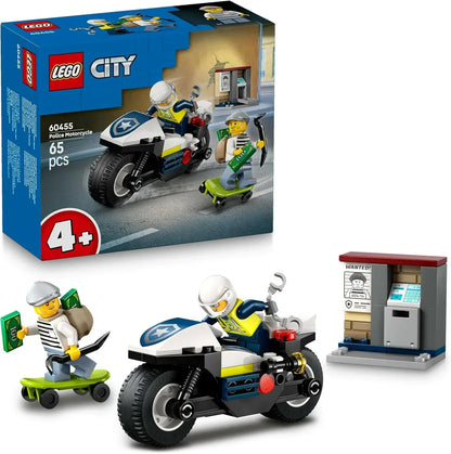 LEGO City 60455 Police Motorcycle Chase Set with a Motorbike Toy, 2 Minifigures, Mini-Cash Machine & a Skateboard - Birthday Gift for 4+ Year Old Boys & Girls