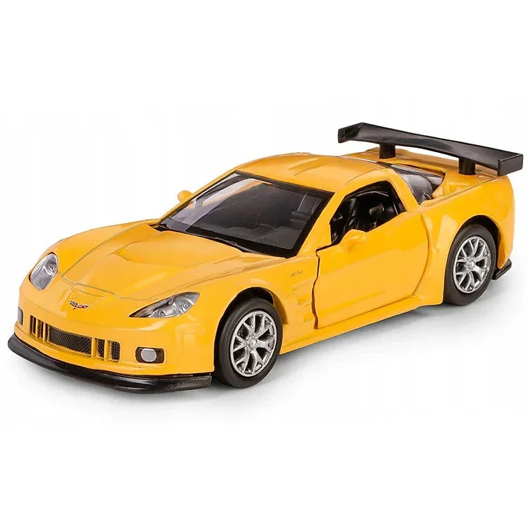 RMZ City 1:36 Chevrolet Corvette C6R Die-Cast Car | Openable Doors & Pull-Back Action | Metal Model Toy (Black / Yellow)