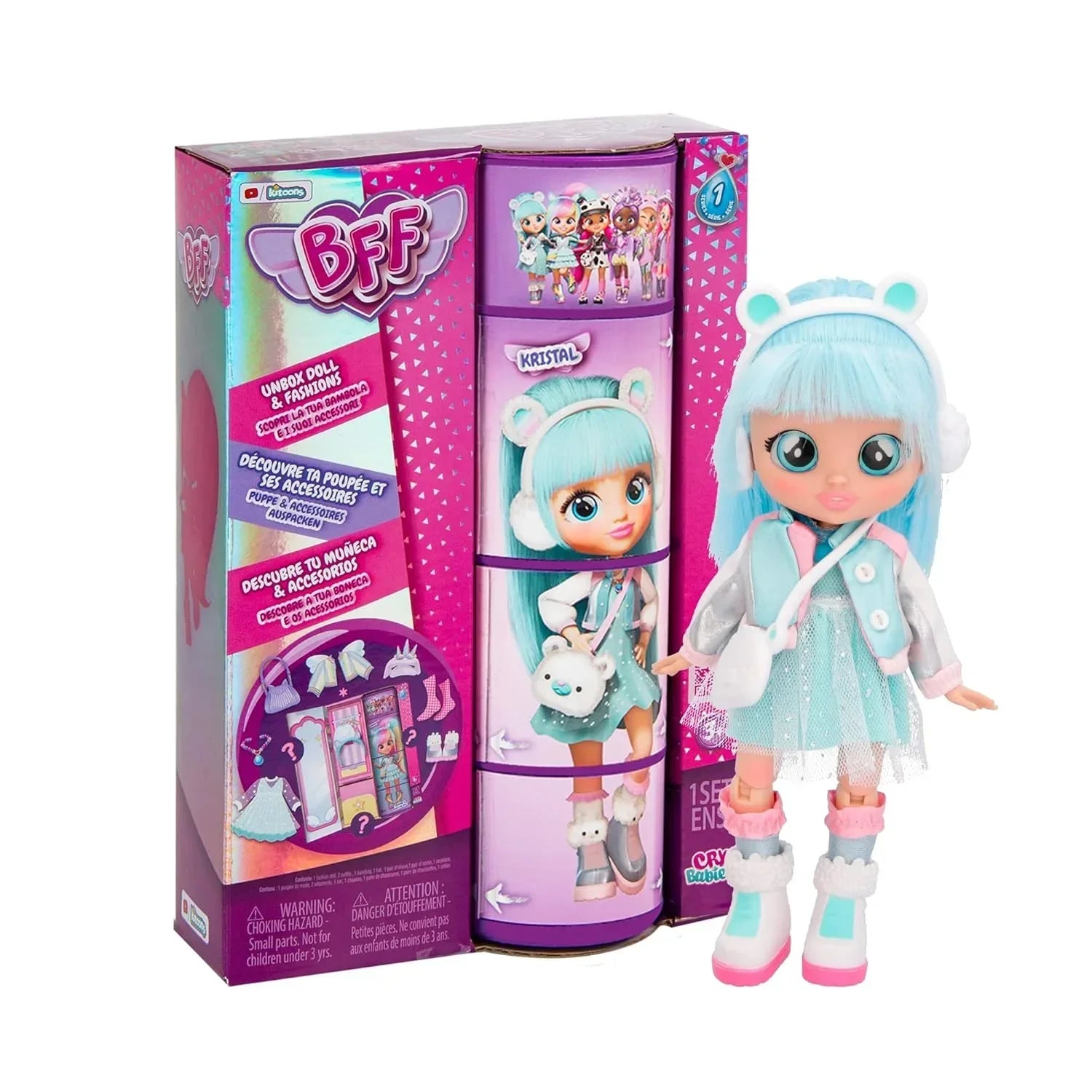 Cry Babies BFF Kristal Fashion Doll with 9+ Surprises Including Outfit and Accessories for Fashion Toy, Girls and Boys Ages 4 and Up, 7.8 Inch Doll - Jaiman Toys