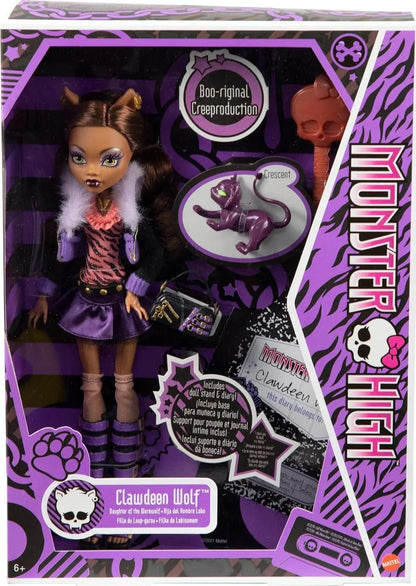 Monster High Clawdeen Wolf Reproduction Doll (10.5 in) Wearing Original Fashion &amp; Shoes, with Pet, Doll Stand &amp; Accessories, Gift for Collectors - Jaiman Toys