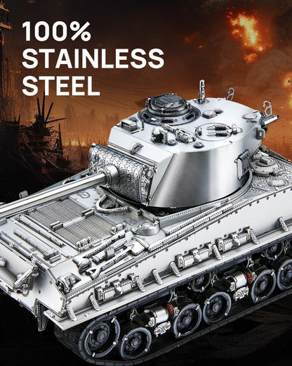 Piececool 3D Metal Puzzle M4 Sherman Medium Tank – 512 Pieces – Military Series – Difficulty Level 4 – Stainless Steel DIY Model Kit-Age16+