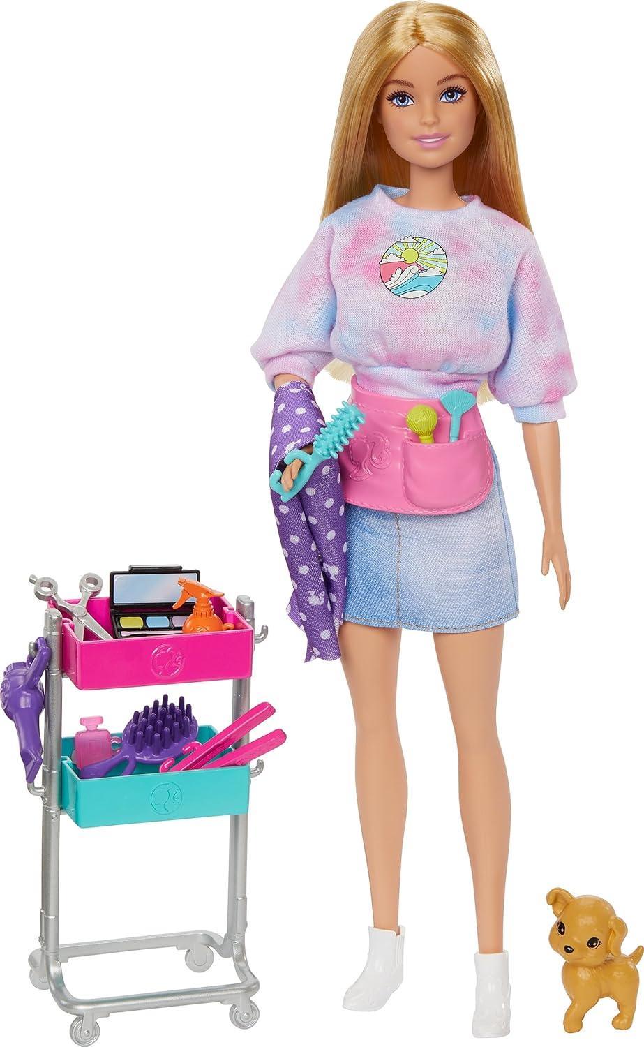 Barbie “Malibu” Stylist Doll & 14 Accessories Playset, Hair & Makeup Theme with Puppy & Styling Cart - Jaiman Toys