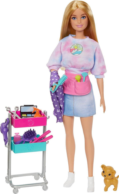 Barbie “Malibu” Stylist Doll & 14 Accessories Playset, Hair & Makeup Theme with Puppy & Styling Cart - Jaiman Toys