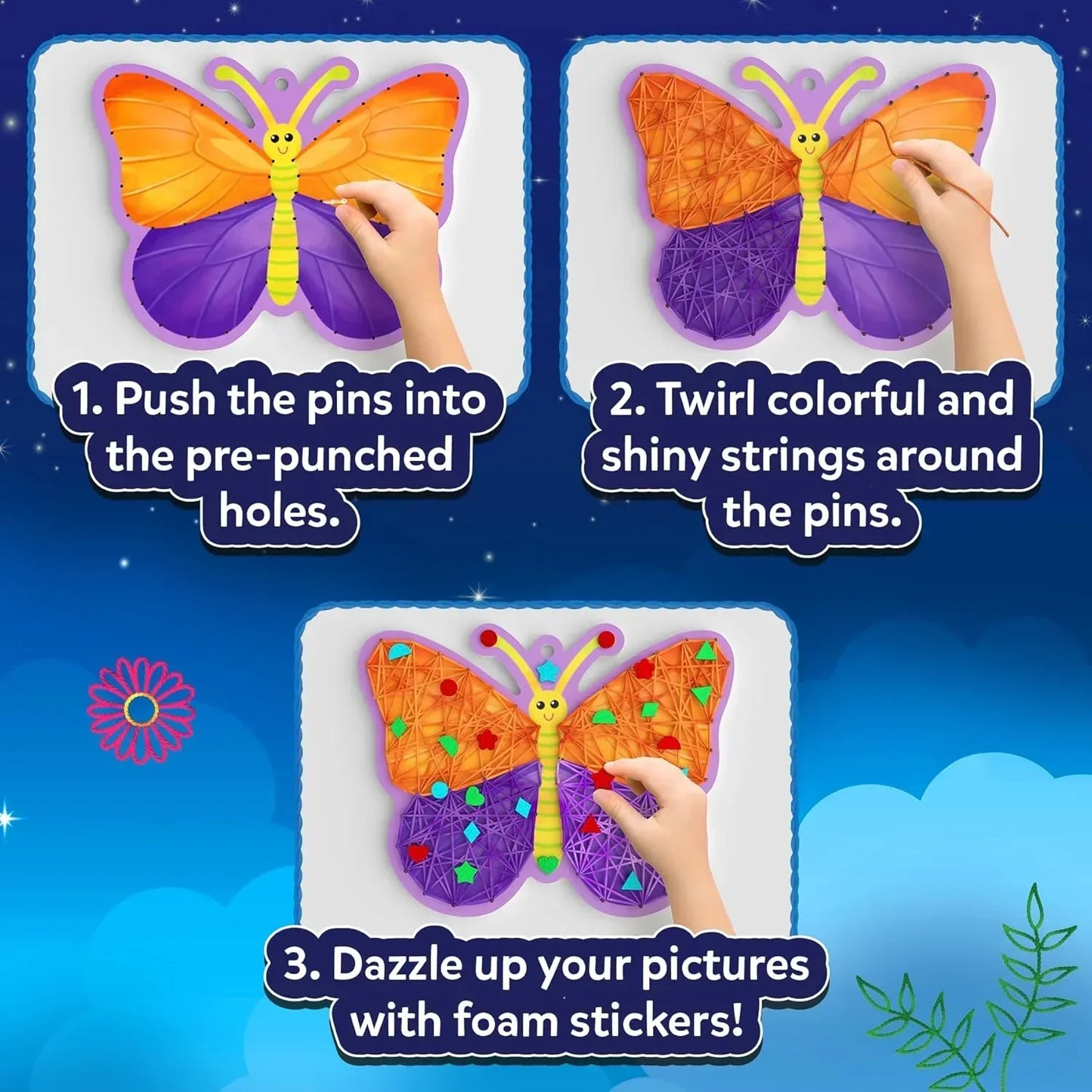 Skillmatics Art & Craft Activity - Super Strings Bugs & Butterflies, Mess-Free Art for Kids, Craft Kits & Supplies, DIY Creative Activity, Gifts for Boys & Girls Ages 6, 7, 8, 9, 10, 11, 12 - Jaiman Toys