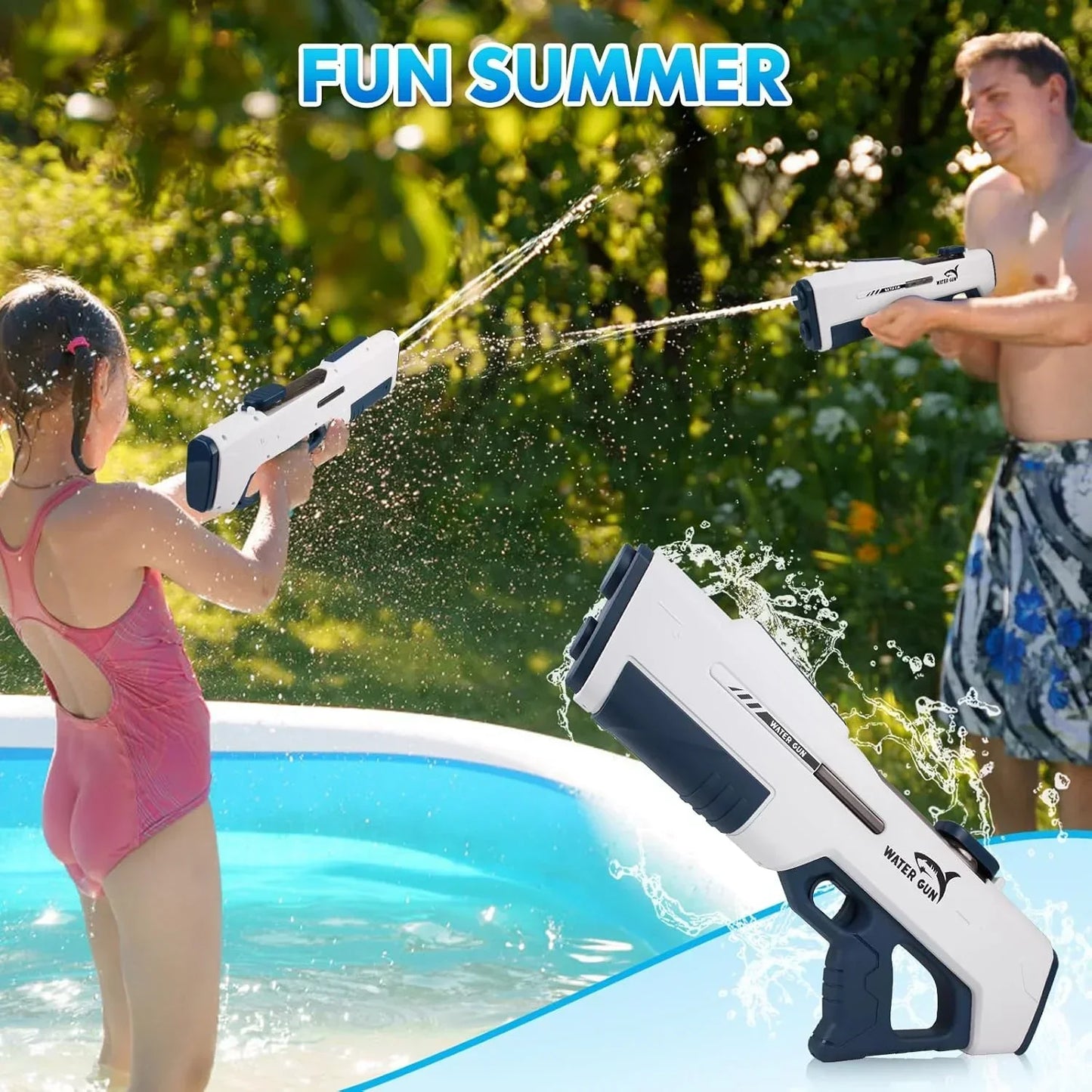 Electric Water Guns for Adults Kids, Automatic Water Reload & Shooting, Water Gun, Large Capacity Battery Powered Squirt Gun, Summer Beach Pool Backyard Outdoor Toys (White) - Jaiman Toys
