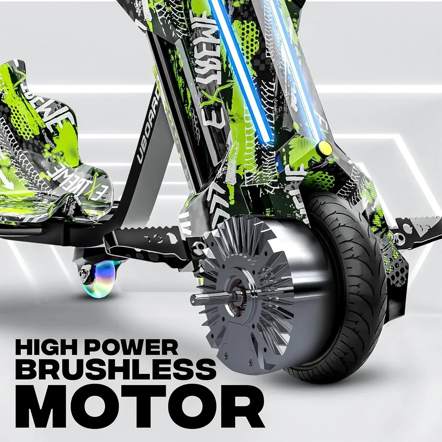 Uboard 3-Wheel Drifter for Kids 6+: LED Lights, Bluetooth, Front Disc Brakes - Jaiman Toys