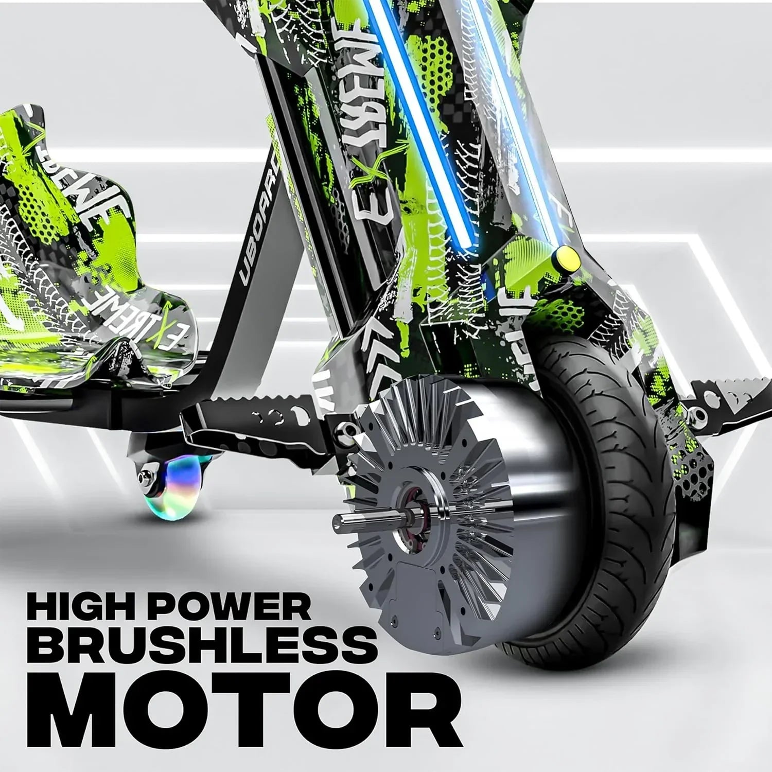 Uboard 3-Wheel Drifter for Kids 6+: LED Lights, Bluetooth, Front Disc Brakes - Jaiman Toys
