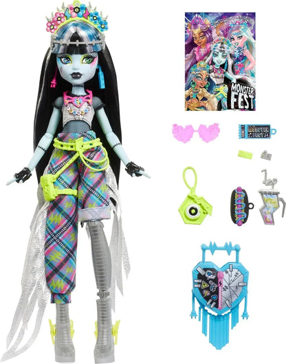 Monster High Frankie Stein Doll with Glam Monster Fest Outfit and Festival Themed Accessories Like Snacks, Band Poster, Statement Bag and More - Jaiman Toys