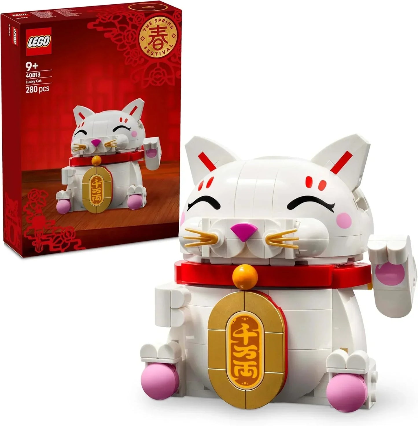 LEGO 40813 Lucky Cat - Building Set for Kids & Adults - Display Model Kit incl. an Animal Figure with a Waving Paw plus Gold Coin & Wish Decorations - Spring Festival Gift Idea