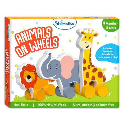 Skillmatics Wooden Animal Toys on Wheels, Imaginative Play for Toddlers, Educational Gifts for Infants 9 Months to 3 Years - Jaiman Toys