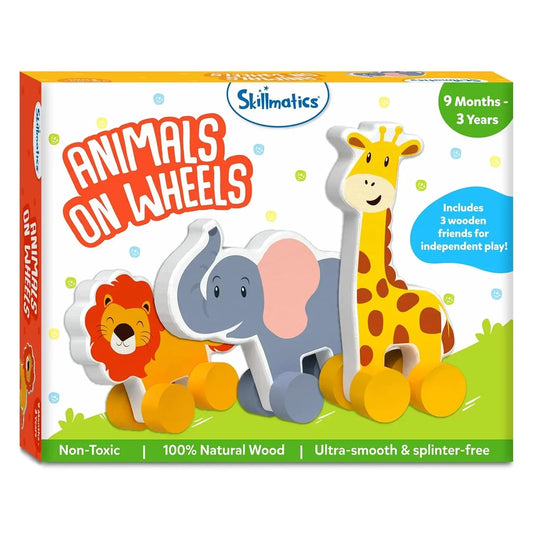 Skillmatics Wooden Animal Toys on Wheels, Imaginative Play for Toddlers, Educational Gifts for Infants 9 Months to 3 Years - Jaiman Toys