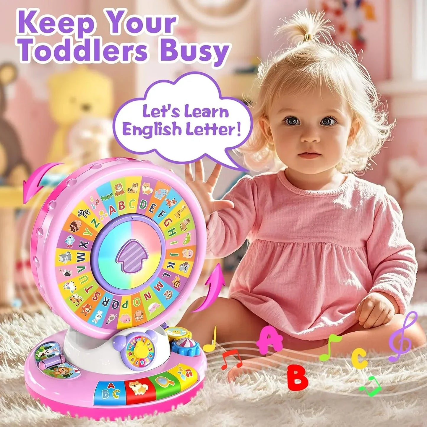 Musical Spin & Sing Alphabet Zoo Infant Toys – Interactive Learning Toy for Toddlers Ages 6–18 Months | Educational Gift for Baby Boys & Girls (1–3 Years) - Pink - Jaiman Toys