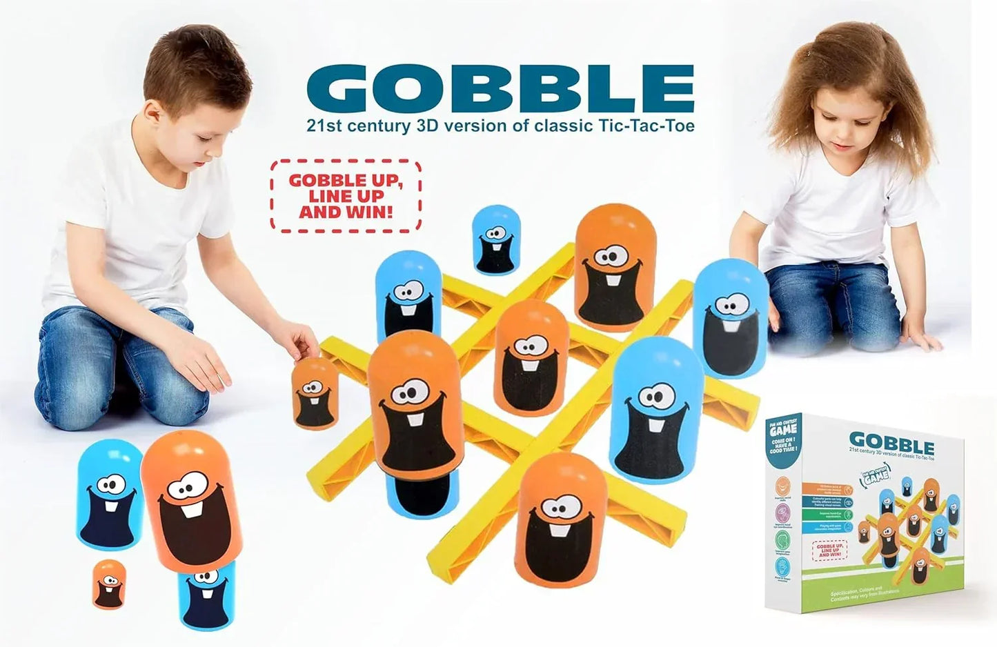 Tic Tac Toe Gobble Board Game | Fun Strategy Game for Kids 3+ | Classic XO Game with Cute Gobbler Pieces