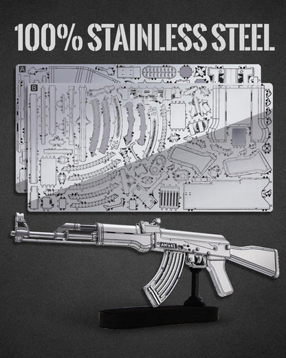 Piececool 3D Metal Puzzle AK-47 Assault Rifle Model – 121 Pieces – Level 3 Difficulty – Stainless Steel DIY Model Kit