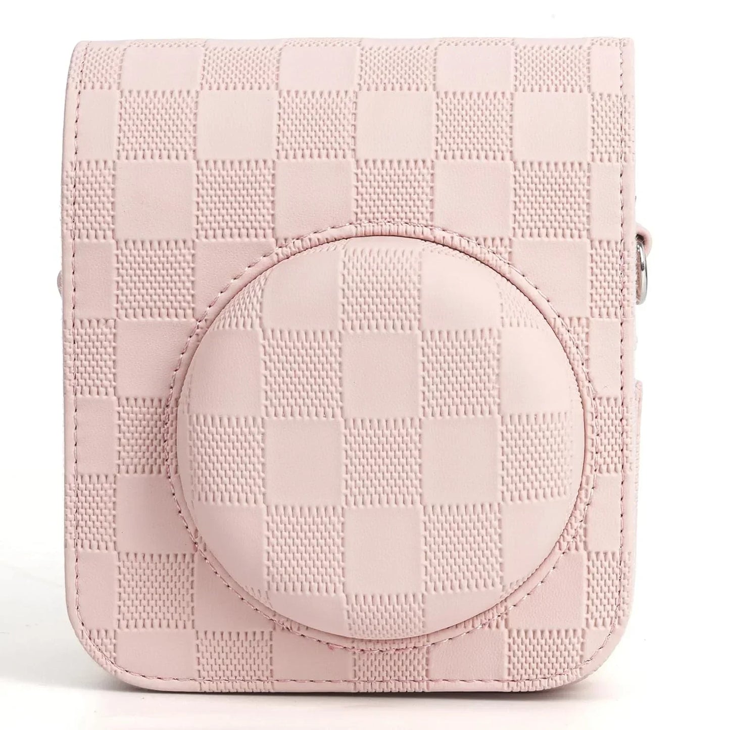 Checkmate Style – Chess Board PU Leather Camera Case for Instax Mini 12 with Adjustable Strap - Blossom Pink - Jaiman Toys