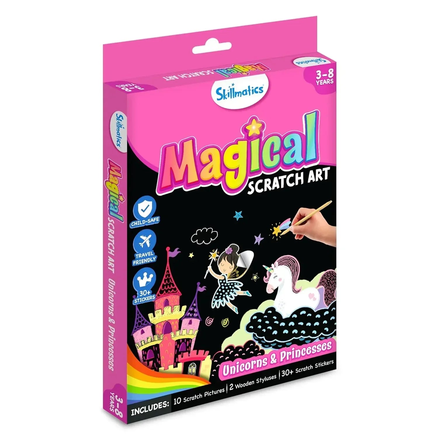 Skillmatics Paper Magical Scratch Art Book - Unicorns & Princesses, Craft Kits, Diy Activity & Stickers, Gifts For Girls & Boys Ages 3, 4, 5, 6, 7, 8, Multicolour - Jaiman Toys
