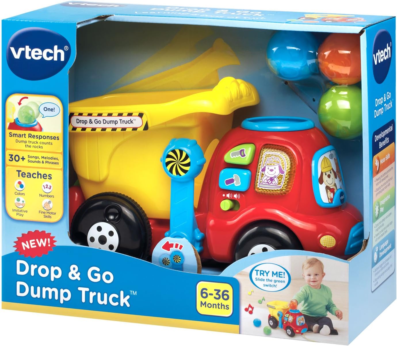 VTech Drop and Go Dump Truck | Interactive Learning Construction Truck with Lights, Sounds & Music | Yellow