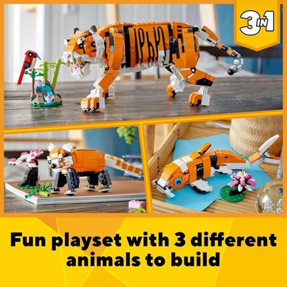 LEGO Creator 3in1 Majestic Tiger 31129 Building Kit Featuring a Tiger, Red Panda and Koi Fish for Kids Aged 9+