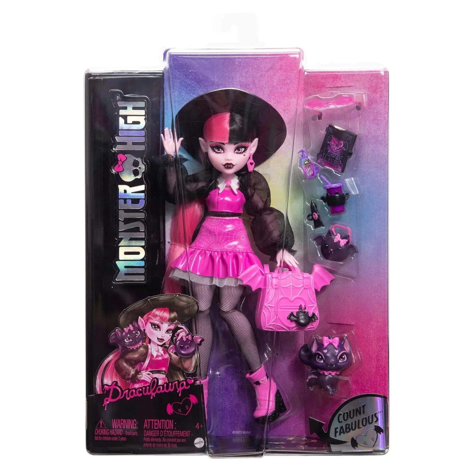 Monster High Draculaura Doll with Pet Bat-Cat Count Fabulous and Accessories Like Backpack, Spell Book, Bento Box and More - Jaiman Toys