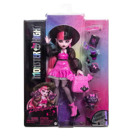 Monster High Draculaura Doll with Pet Bat-Cat Count Fabulous and Accessories Like Backpack, Spell Book, Bento Box and More - Jaiman Toys