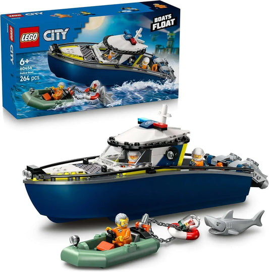 LEGO City - 60456 Police Boat Chase Set - incl. 2 Boat Toys, 3 Minifigures & a Shark Animal Figure - Gift for 6+ Year Old Boys & Girls