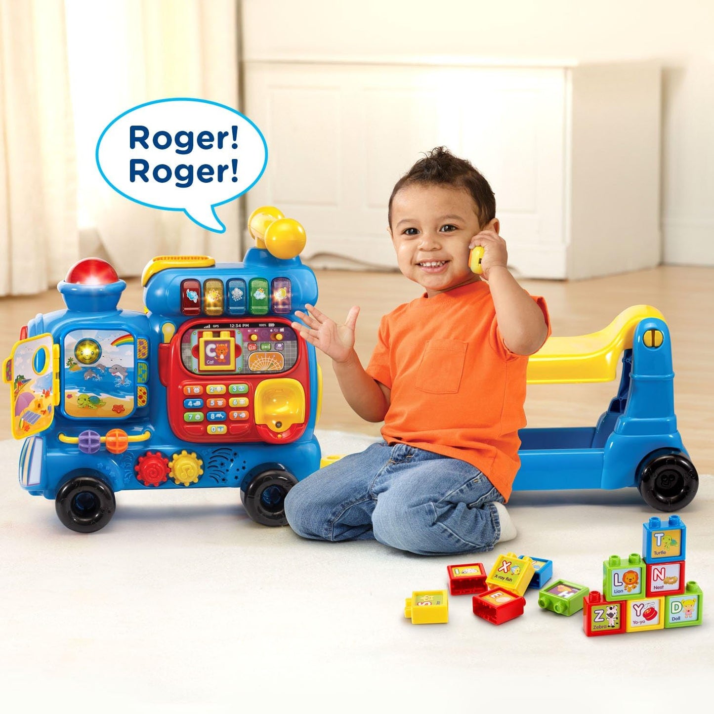 VTech Sit-to-Stand Ultimate Alphabet Train, Blue | Interactive Ride-On Learning Train with Alphabet Blocks, Music, Numbers, Phonics & Educational Activities for Toddlers