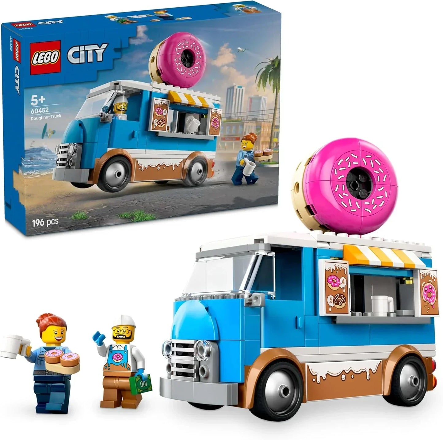 LEGO City- 60452 Doughnut Truck Toy with 2 Minifigures - Creative Building Toys for 5+ Year Old Boys & Girls - Mobile Food Stand with Accessories - Fun Gift Ideas for Birthdays & Holidays