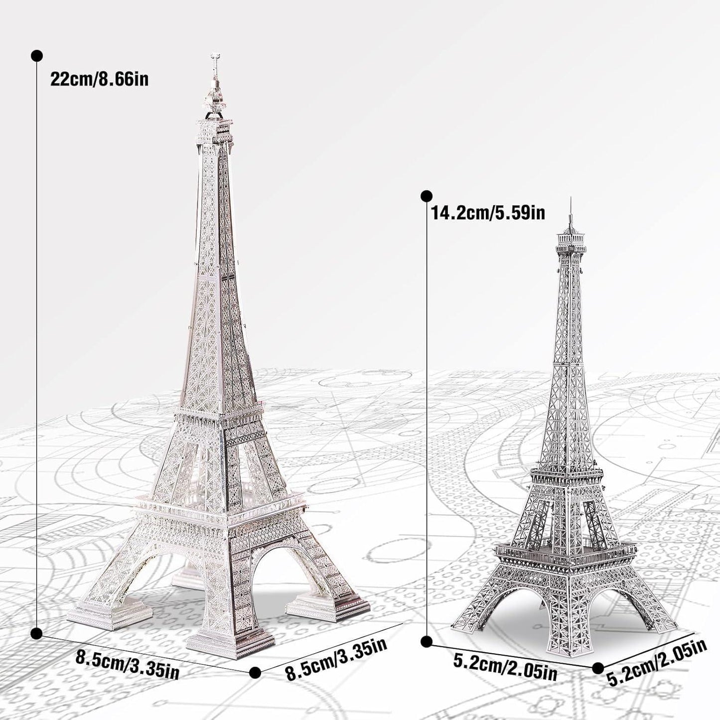 Piececool 3D Metal Puzzle Eiffel Tower (Large) Landmark Model – 96 Pieces – Level 3 Difficulty – Stainless Steel DIY Architecture Model Kit
