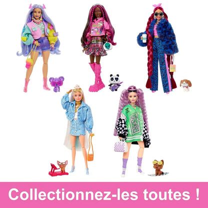 Barbie® Doll with Pet Panda, Extra, Kids Toys, Clothes and Accessories, Pink-Streaked Brunette Hair, Graphic Hoodie and Plaid Skirt - Jaiman Toys