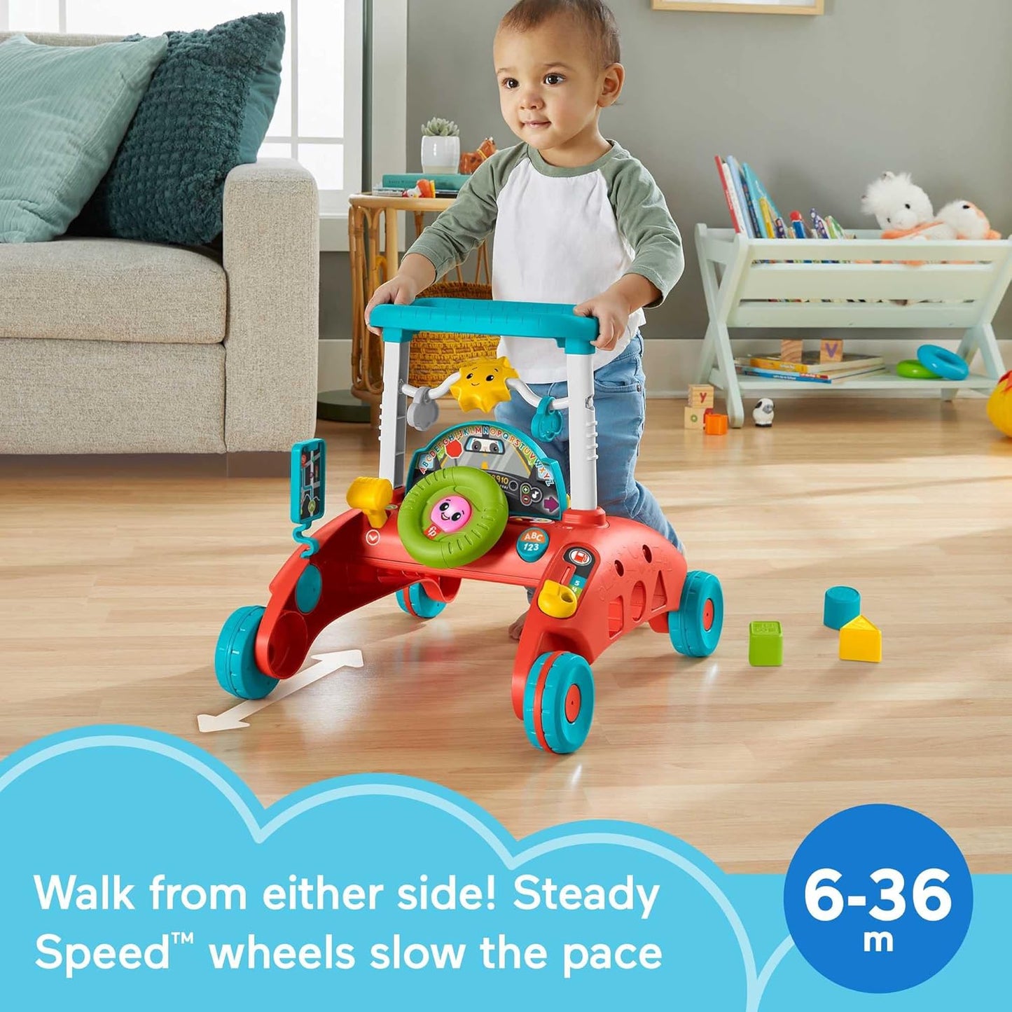 Fisher-Price 2-Sided Steady Speed Baby Walker – Sit-to-Stand Learning Walker with Lights & Sounds (6–36 Months)