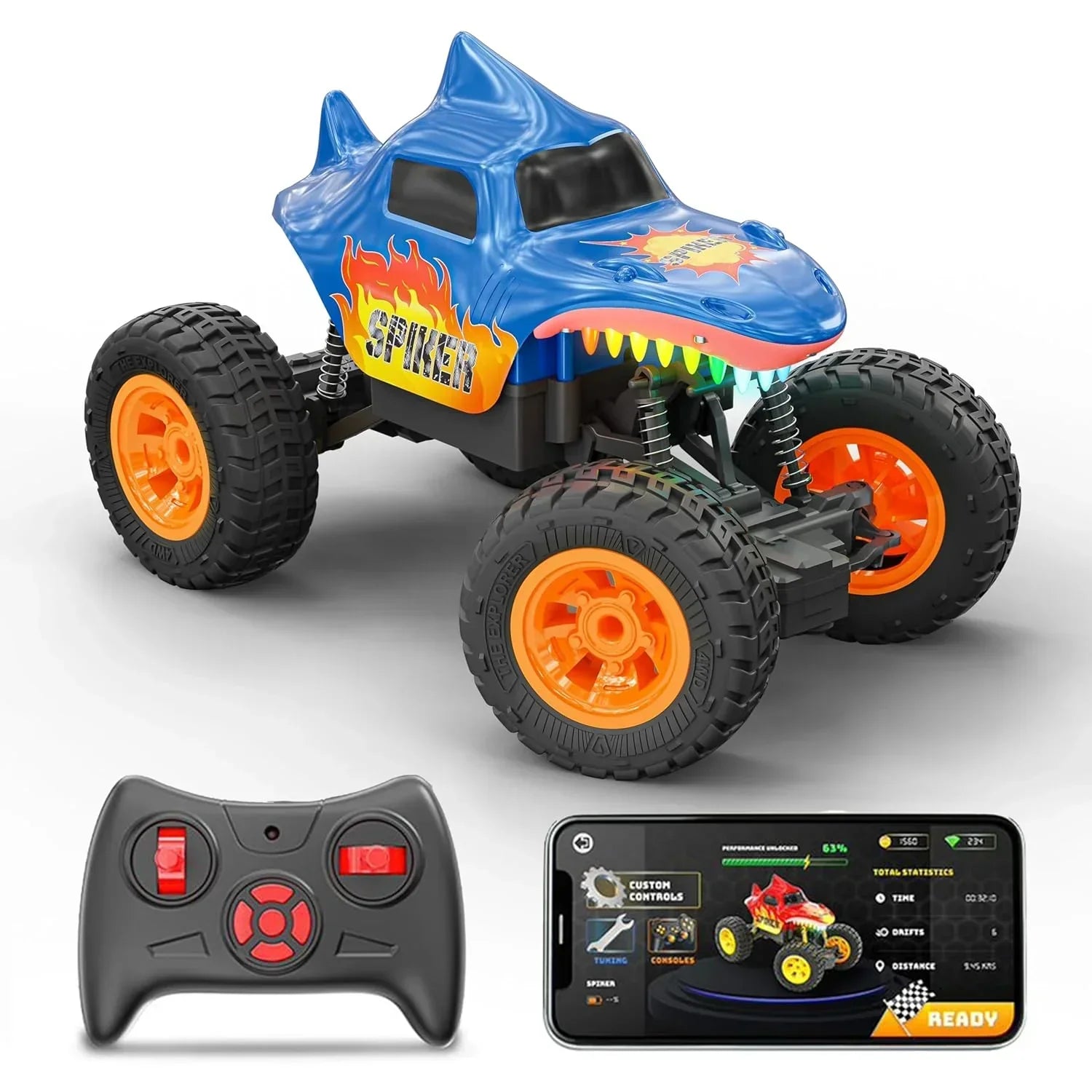 Mirana Spiker 2WD RC Car – High-Speed Offroad Crawler with App Control, Bluetooth Speakers & RGB Lights | USB Rechargeable Monster Truck for Kids 3+ (Blue) - Jaiman Toys