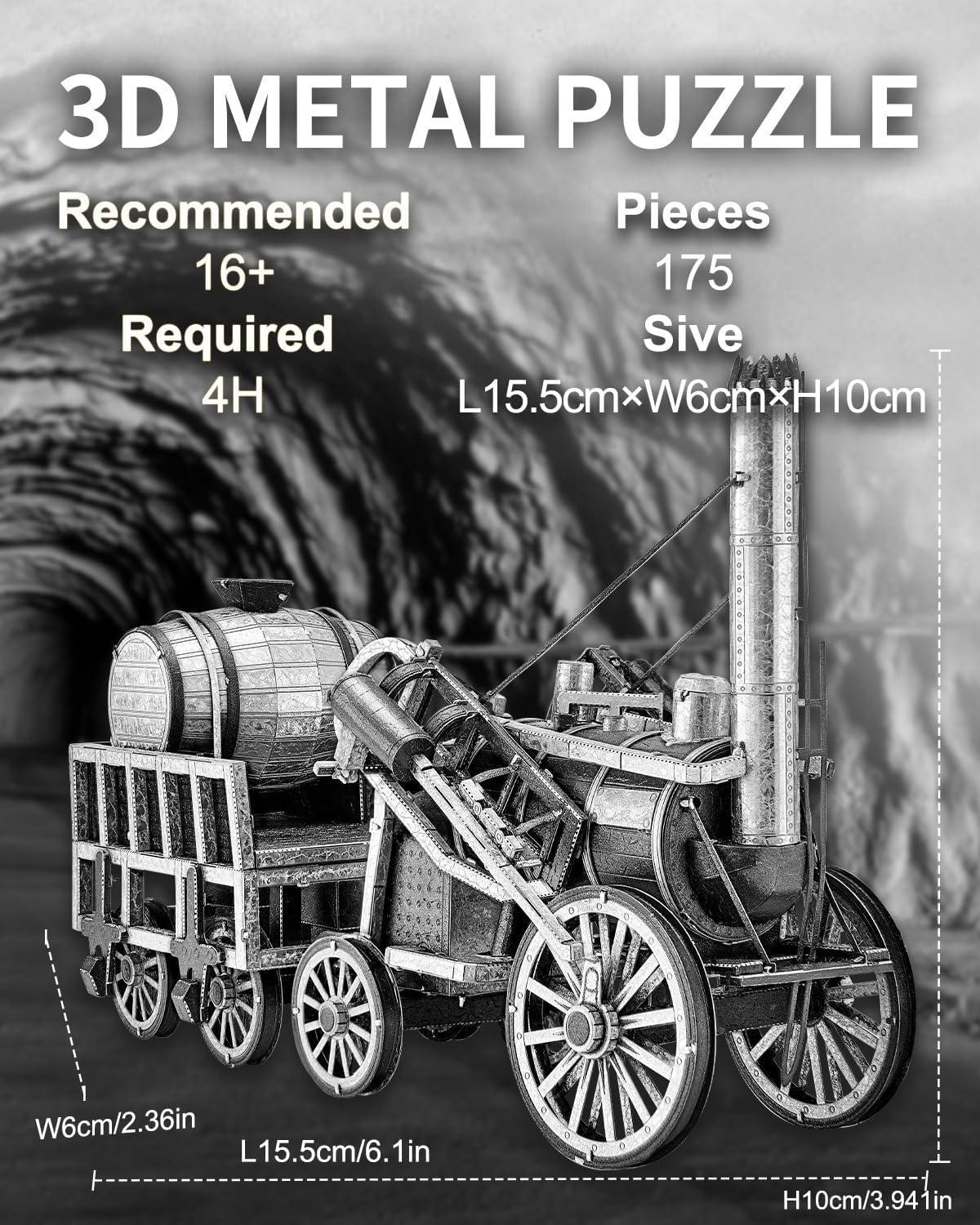 Piececool 3D Metal Puzzle Rocket Locomotive Steam Train Model – 175 Pieces – Level 3 Difficulty – Stainless Steel DIY Model Kit- AGE16+