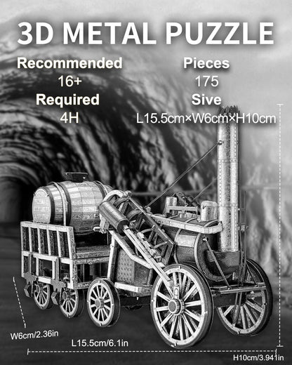 Piececool 3D Metal Puzzle Rocket Locomotive Steam Train Model – 175 Pieces – Level 3 Difficulty – Stainless Steel DIY Model Kit- AGE16+