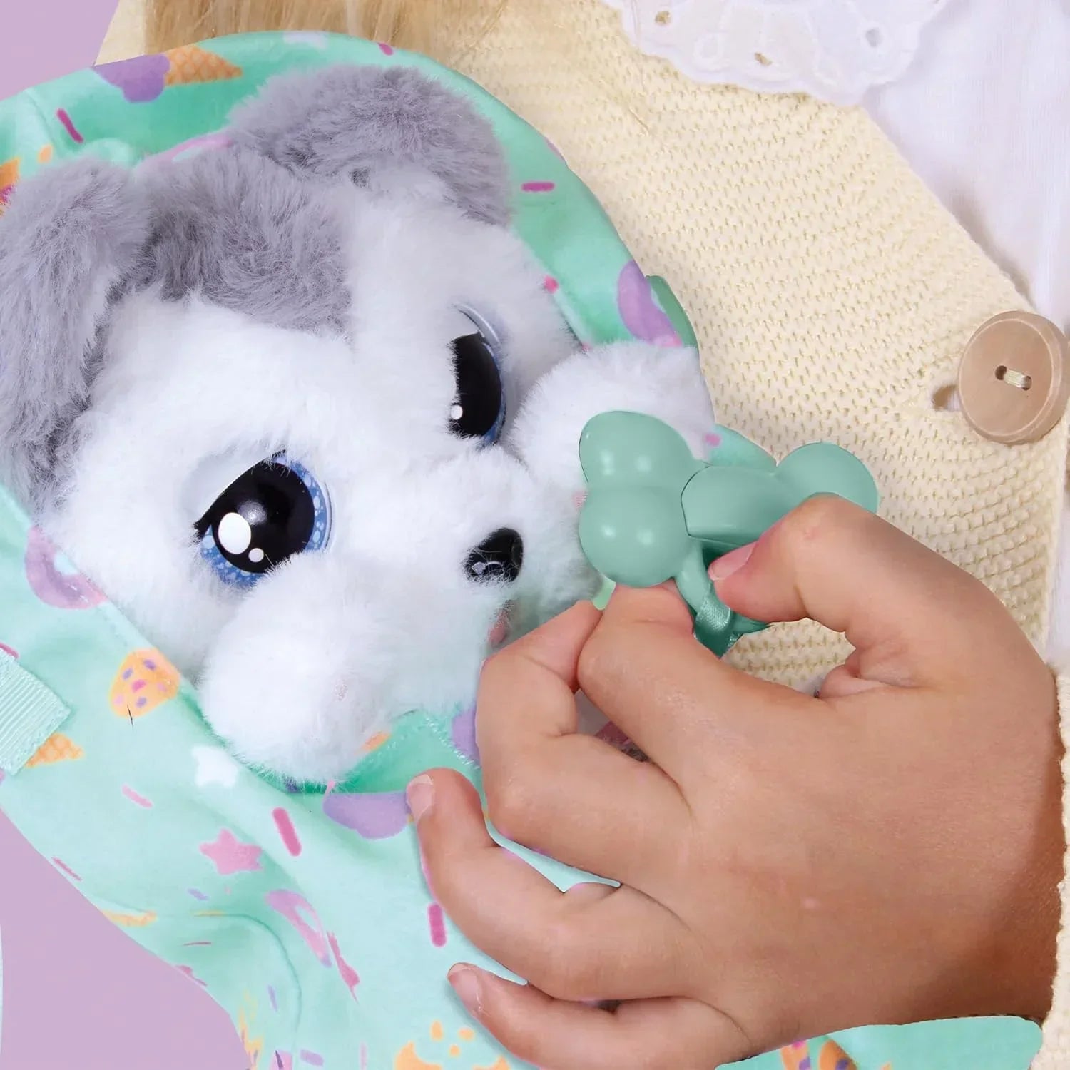 Baby Paws Siberian Husky Puppy Toy with Cute Swaddle Bag Make 5 Adorable Sounds Kids Toys for Ages 4+|Birthday Gift for Pet Lovers -22 cm - Jaiman Toys