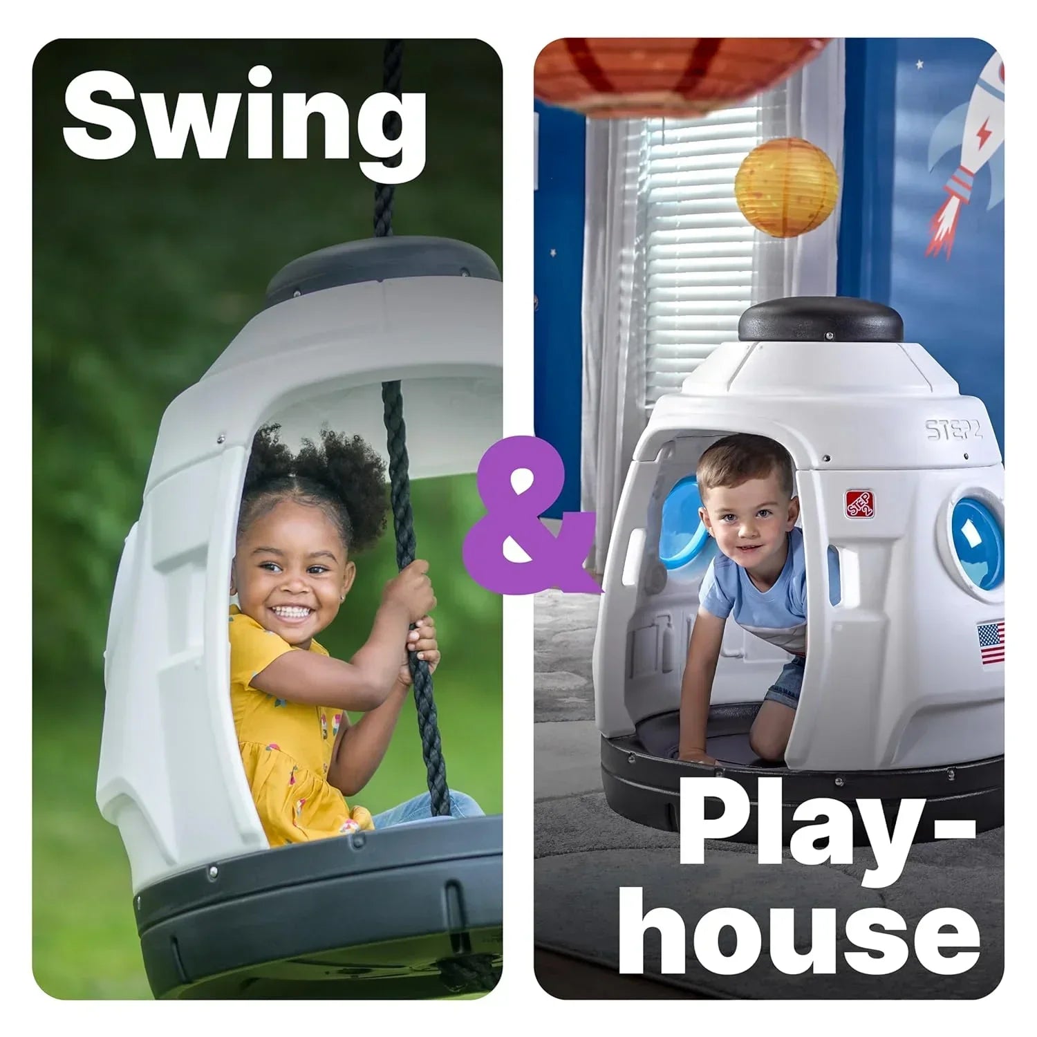 Step2 Space Capsule Swing – Rocketship Outdoor/Indoor Swing for Kids Aged 3–7, 2-Seater - Jaiman Toys