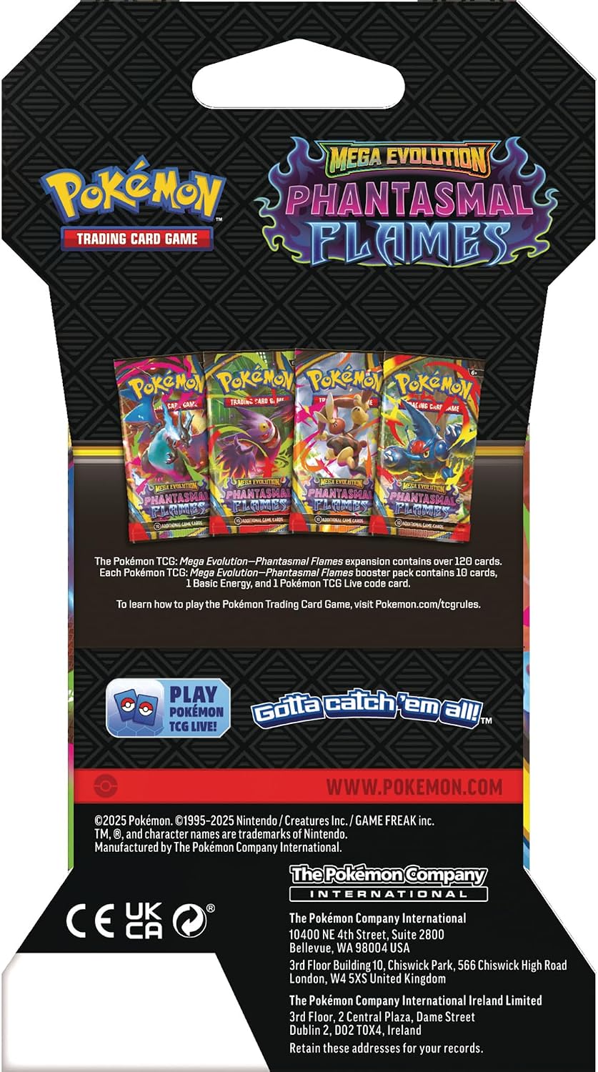 Pokemon TCG: Mega Evolution Phantasmal Flames Sleeved Booster Pack – 10 Additional Game Cards (Assorted)