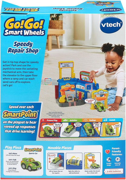 VTech Go! Go! Smart Wheels Speedy Repair Shop | Interactive Vehicle Garage Playset with SmartPoint Car, Car Wash & Repair Station for Toddlers