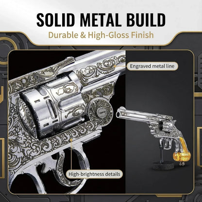 Piececool 3D Metal Puzzle Revolver Model Kit – 90 Pieces – Difficulty Level 3 – Stainless Steel DIY Display Model- Age 16+