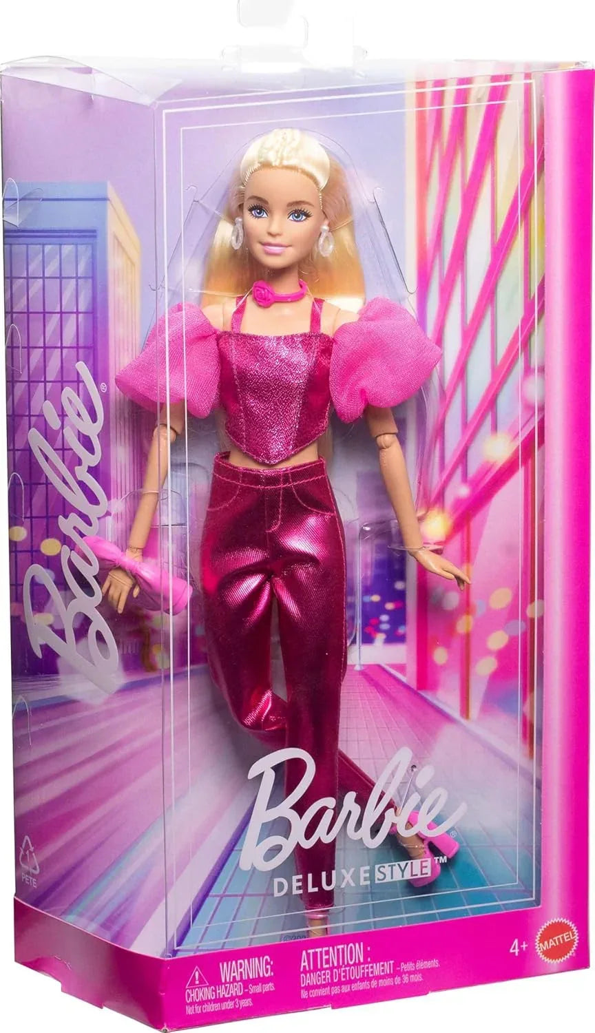 Barbie Deluxe Style #5 Doll JFP40 – Blonde Hair, Metallic Pink Dress & Accessories – Fashion Doll for Kids 4+ - Jaiman Toys