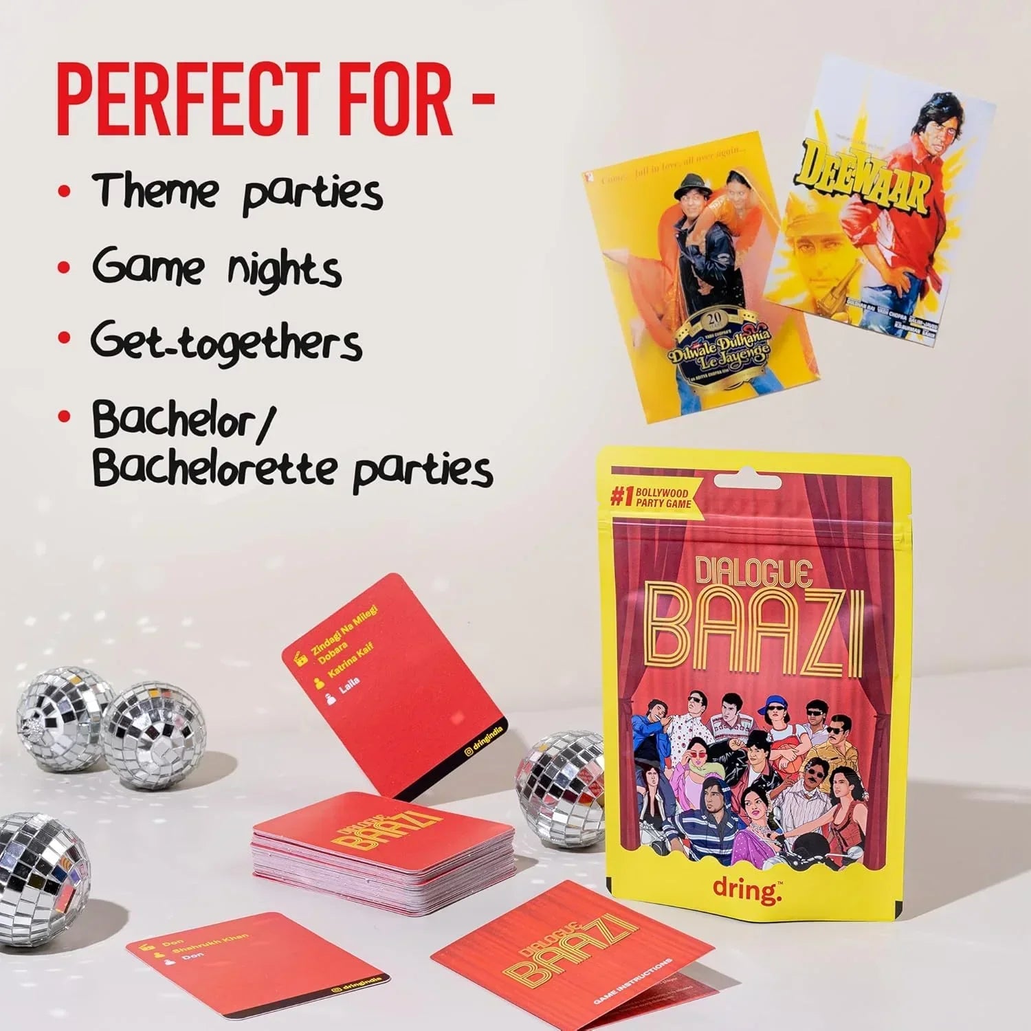 Dialogue Baazi Card Game : The Ultimate Bollywood Party Game | 100 Cards of Filmy Fun for Friends & Adults - Jaiman Toys