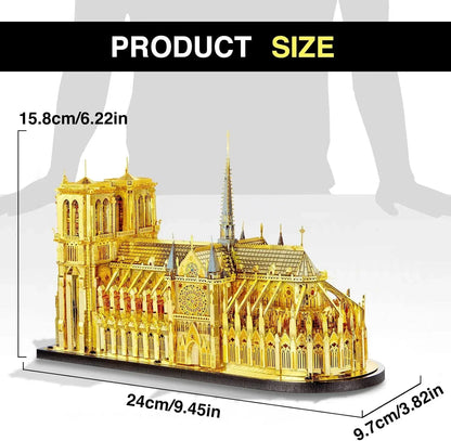 Piececool 3D Metal Puzzle Notre-Dame de Paris (Large Gold Edition) – 384 Pieces – Level 5 Difficulty – Stainless Steel DIY Architecture Model-Age 14+