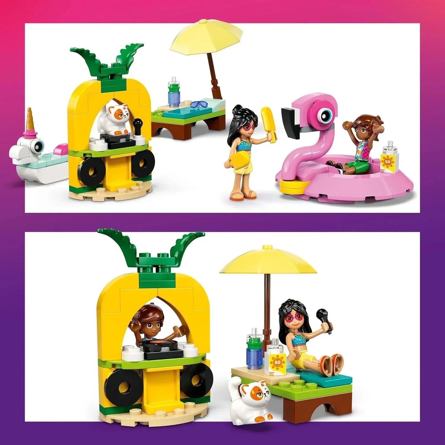 LEGO Friends 42658 Unicorn & Flamingo Pool Party Toy with Animal 'Floaties', 2 Mini Dolls, Churro the Cat & Accessories incl. a DJ Booth & Sunbeds - Creative Gift for 5+ Year Old girls