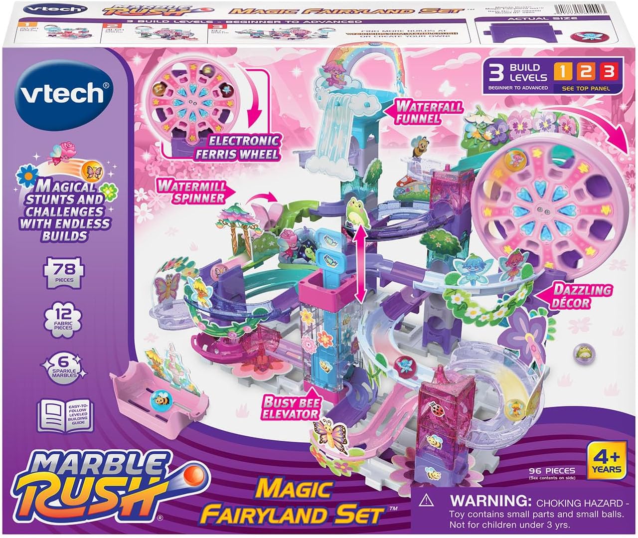 VTech Marble Rush Magic Fairyland Playset with Electronic Ferris Wheel | 96-Piece STEAM Marble Run Building Set | Interactive Construction Toy for Kids 4+ Years