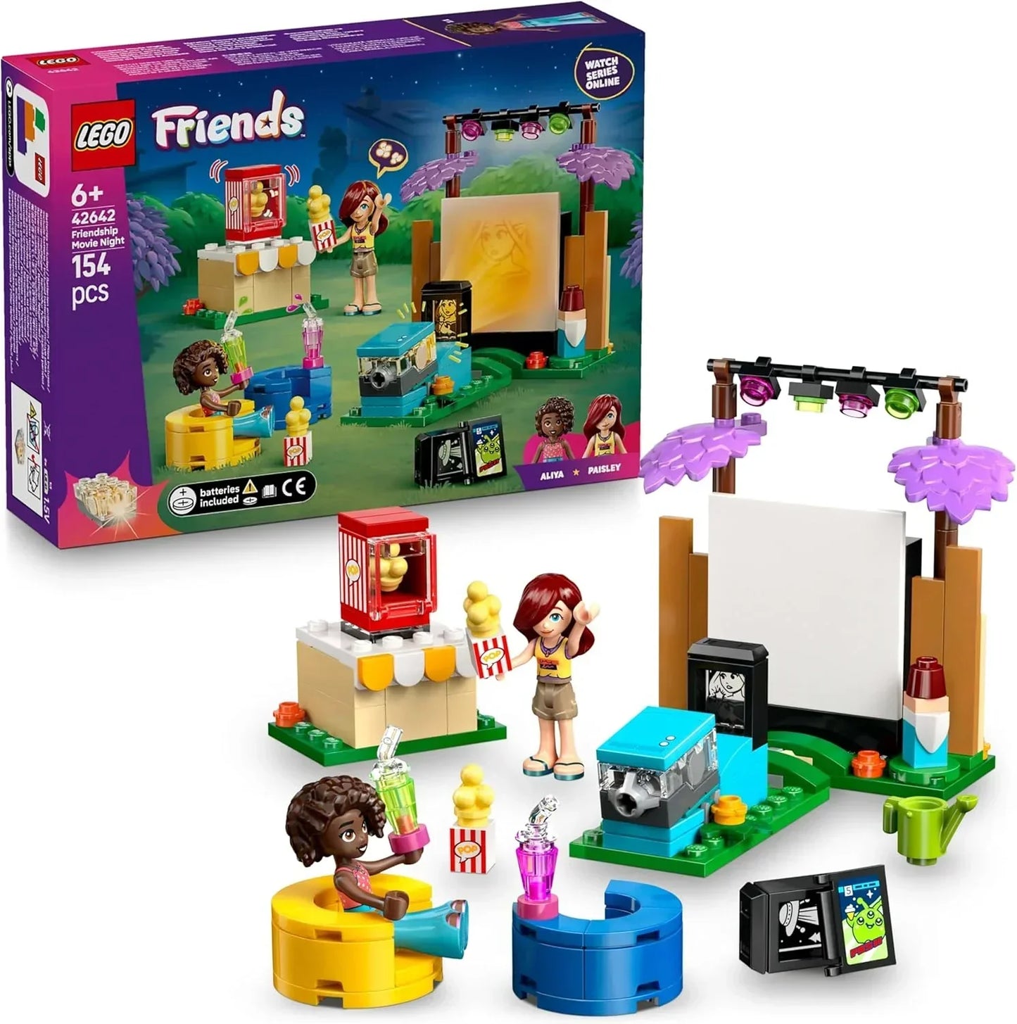 LEGO Friends 42642 Friendship Movie Night Toy for 6+ Year Old Girls - incl. 2 Mini Dolls, a Screen and a Light Brick Projector - Creative Building Set
