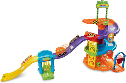 VTech Go! Go! Smart Wheels Spinning Spiral Tower Playset | Interactive Vehicle Tower with SmartPoint® Car, Lights, Sounds & Multi-Level Racing Fun for Toddlers