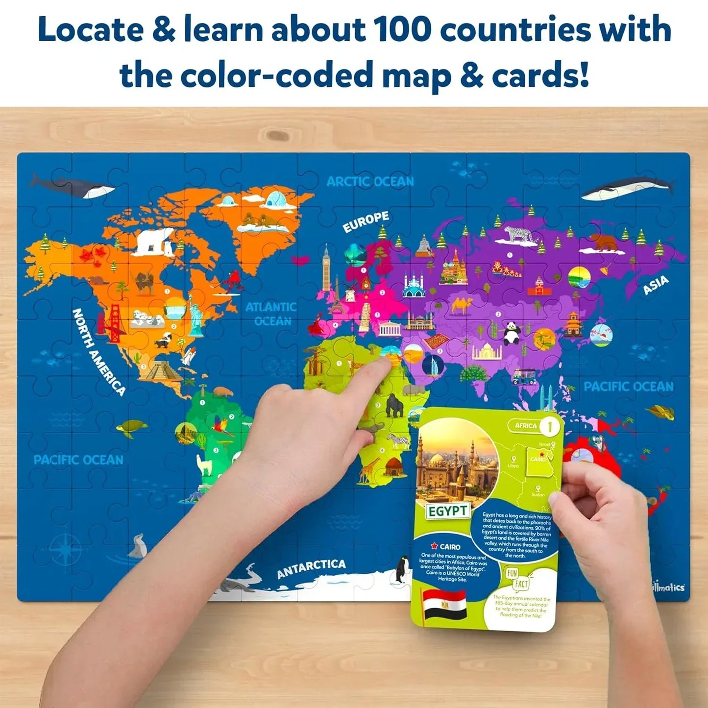 Skillmatics World Map Puzzle - 96 Piece Jigsaw Puzzle, Educational Toy, Geography for Kids, 400+ Facts, Gifts for Boys & Girls Ages 6 to 12 - Jaiman Toys